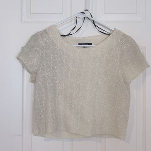 Knitted/ bedazzled cream crop top